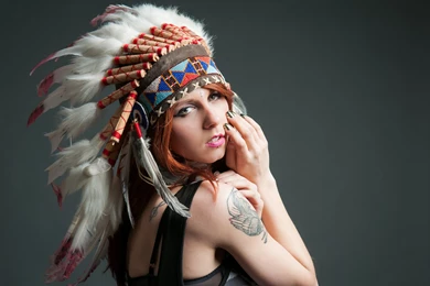 Aboriginal, Sadness Girl, Headdress, Hat, Feathers, Tattoo, Bokeh