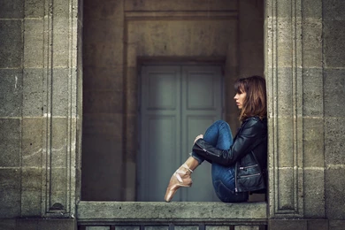 Ballet Shoes, Art, Building, Window, Mood, Girl, Jacket, Sitting