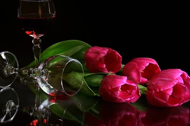 Download Wallpapers 3840x2160 Tulips, Flowers, Lie, Glasses, Wine ...