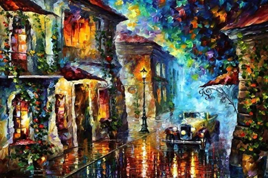 Colorful Street Scene Cityscape Scenery Painting Art Artwork Wide ...
