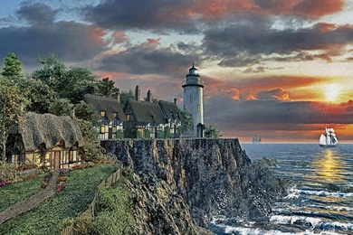 Lighthouses Spivy Point Lighthouse F1 Painting Seascape Scenery ...