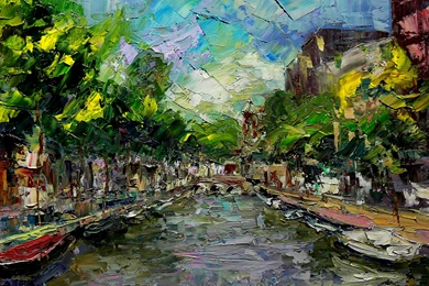 Painting Amsterdam Art Artwork Landscape Wide Screen Architecture ...