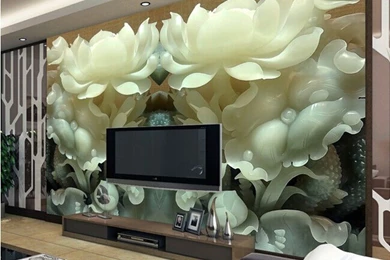 Custom 3d Mural Wallpapers Chinese Jade Lotus 3D TV Backgrounds ...