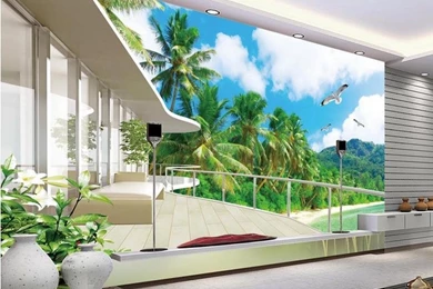 Modern Wall 3d Murals Wallpapers , HD Aegean Beach Scenery 3D Mural ...
