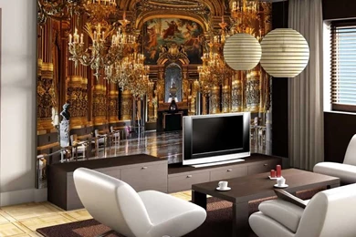 Luxury Embossed Mura Wallpapers 3d Palace Classic Tv Sofa ...