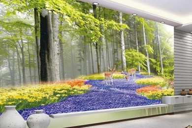Modern Deer Forest Mural Wallpapers Roll 3D Wall Mural Papel De ...