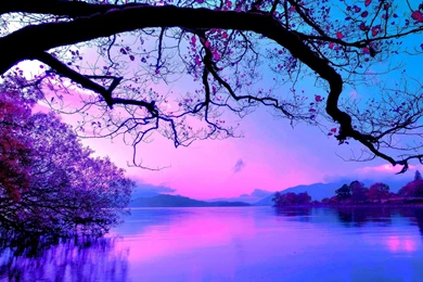 Color Effect Lakes Lavender Mountains Nature Purple Reflection Sky ...
