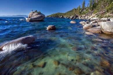 Rocks In The Blue Ocean Water Wallpapers   Beach Wallpapers