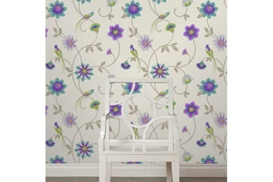 Buy Fine Decor Eden Bird Wallpapers Cream / Purple / Teal / Green