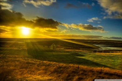 The Setting Sun And The Farm HD Desktop Wallpapers : Fullscreen ...