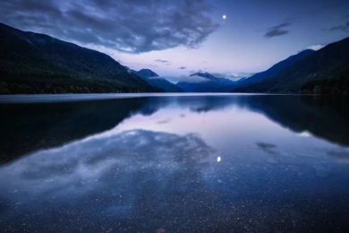 USA, Washington, National Park, Forest, Mountains, Lake, Moonlight ...