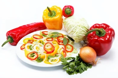 Healthy Food Fresh Vegetables And Salad On A White Stock Photo