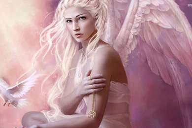 White Angel Holding A Golden Necklace Wallpapers   Digital Art ...