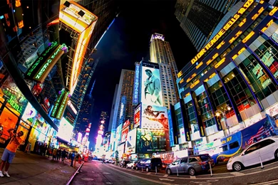 Times Square New York Usa City Cities Neon Lights Traffic Crowd ...