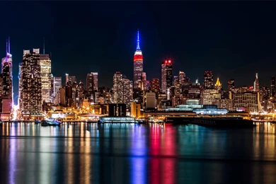 Skyscrapers: New York Reflection Skyscrapers City Lights Harbour ...