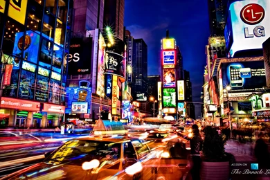 Times Square New York Usa City Cities Neon Lights Traffic Night T ...