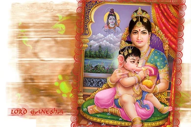 Bhal Ganesh With Parvati Hd Wallpapers