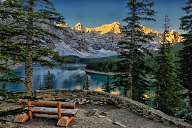 Trees Forests Canada Maligne Lake Snowy Peaks Wallpapers ...