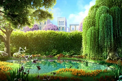 Wallpapers Pond, Water Lily, Tree, Willow, Park, Drawing Desktop ...