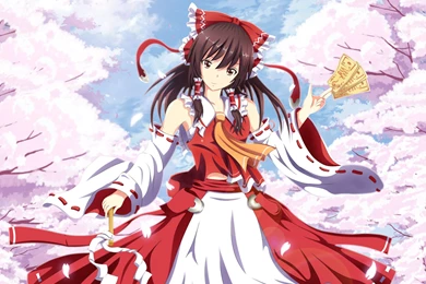 Touhou Bow Brown Eyes Brown Hair Cherry Blossoms Clouds Hakurei ...