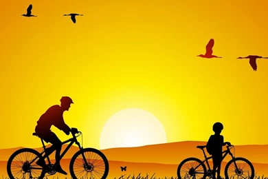 1366x768 Bicycles, Son, Walk On Bicycles, Sunset, Futher And Son ...