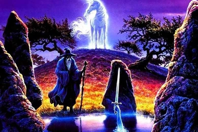 My Free Wallpapers   Fantasy Wallpapers : Unicorn And Wizard