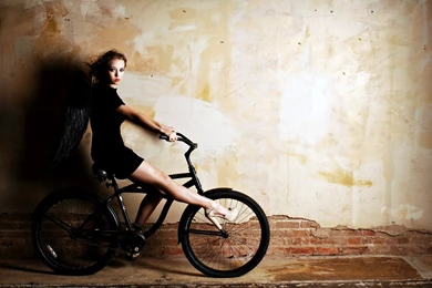 Bicycle, Black Wings, Beautiful Girl, Model, High Heels, Vintage, Hd
