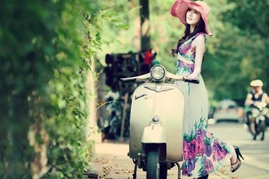 Beautiful Asian Model Spring Vespa Vintage Girl Wallpapers By ...