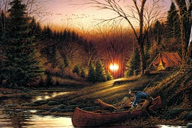 Download Wallpapers Terry Redlin, Morning Solitude, Art, Autumn ...