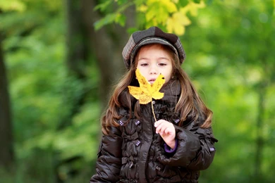Little Cute Girl Holding A Leaf In Garden Hd Desktop Backgrounds ...