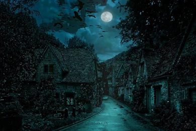 Houses: Nite Village Fantasy Dark Night Full HD 1080p Backgrounds ...