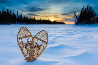 Lake Superior Sunset Snow Snowshoes Winter Wallpapers
