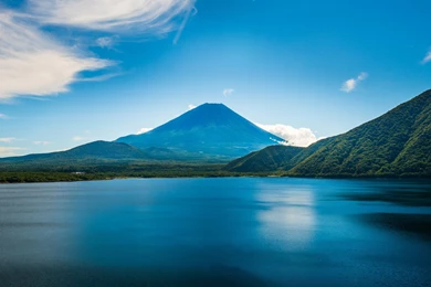 Beautiful Blue Scenery, Ocean, Mountains, Trees, Sky Wallpapers ...