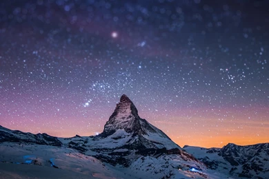Download Wallpapers 2560x1024 Mountain, Peak, Stars, Sky, Night ...