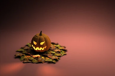 PUMPKIN ON LEAVES HALLOWEEN WALLPAPER   (