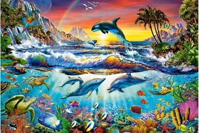 Paradise Cove Tree Palm Nature Dolphins Wallpapers For Desktop ...