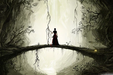 Natural Bridge Painting Forest Tree Alone Girl Wallpapers ...