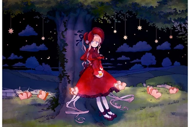 Tree Dark Night Stars Red Dress Alone Girl Cloud Wallpapers ...