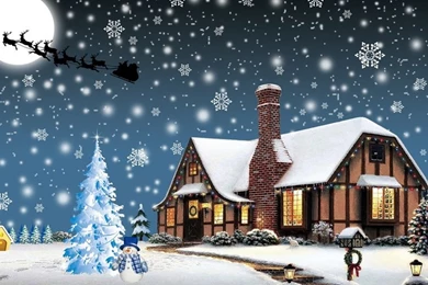 Winter, Snow, Christmas, Xmas, Cottage, Xmas Tree, Lights, Snowman ...