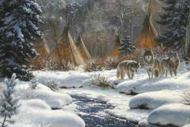 Native American Winter Camp Wallpapers   (