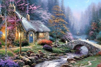 Download Wallpapers, Download 2560x1600 Art Bridge Thomas kinkade ...