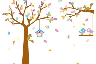 New Design 190*170cmXL Colourful Tree Birds Squirrel Animal Wall ...