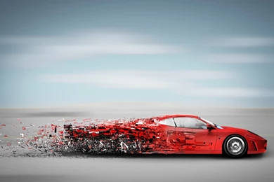 Red Sports Car In High speed Running, Debris Creative Wallpapers ...
