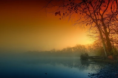 Full HD Wallpapers Fog Calm Lake Forest Autumn Sadness, Desktop ...