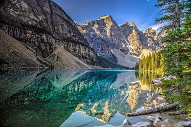 Lake Mountains Trees Landscape Lake Moraine Canada Alberta Banff ...
