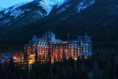 Alberta, Banff National Park, Canada, Mountains, Hotel, Trees ...