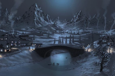 Mountains Winter Snow Night Bridges Artwork Fel x Wallpapers ...