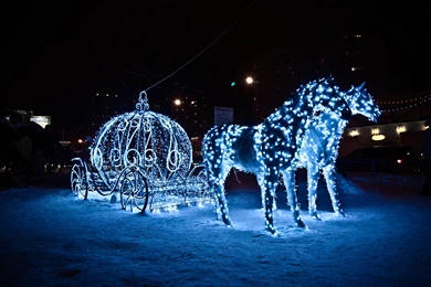 Wallpapers Horses Fairy Lights Snow Night Image