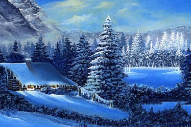 1280x720 Mountains Lodge Snow Forest Desktop PC And Mac Wallpapers