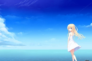 Download Wallpapers 1920x1080 Girl, Anime, Sea, Beach, Dress Full ...
